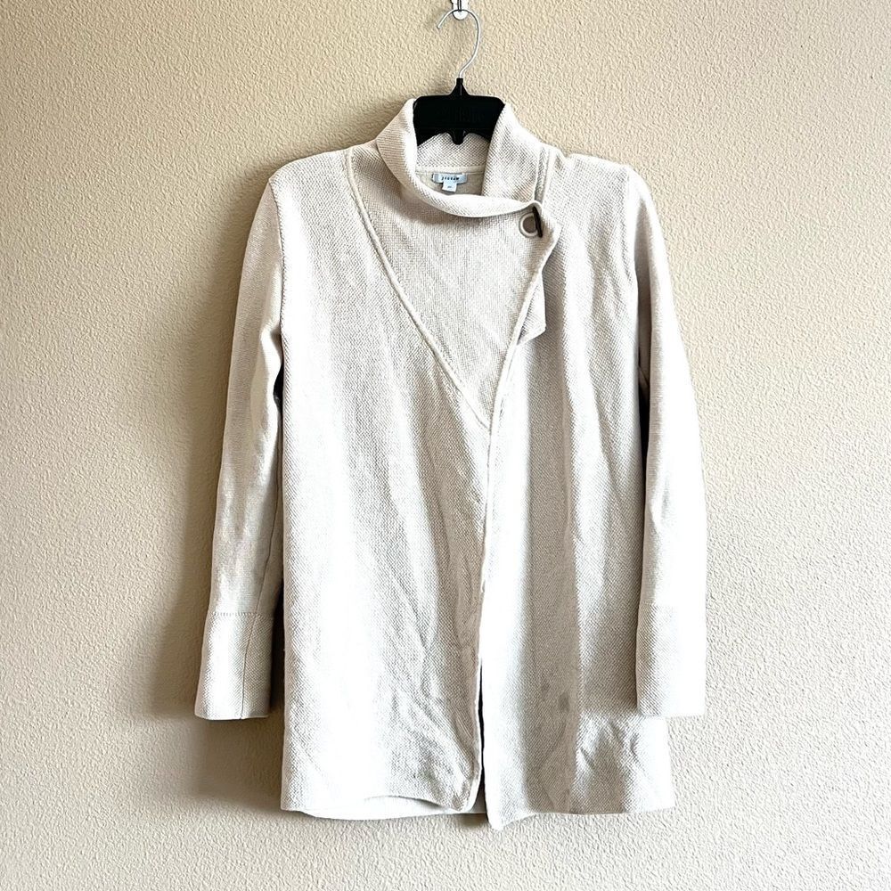 Jigsaw Cream Asymmetric Button-Detail Long Cardigan